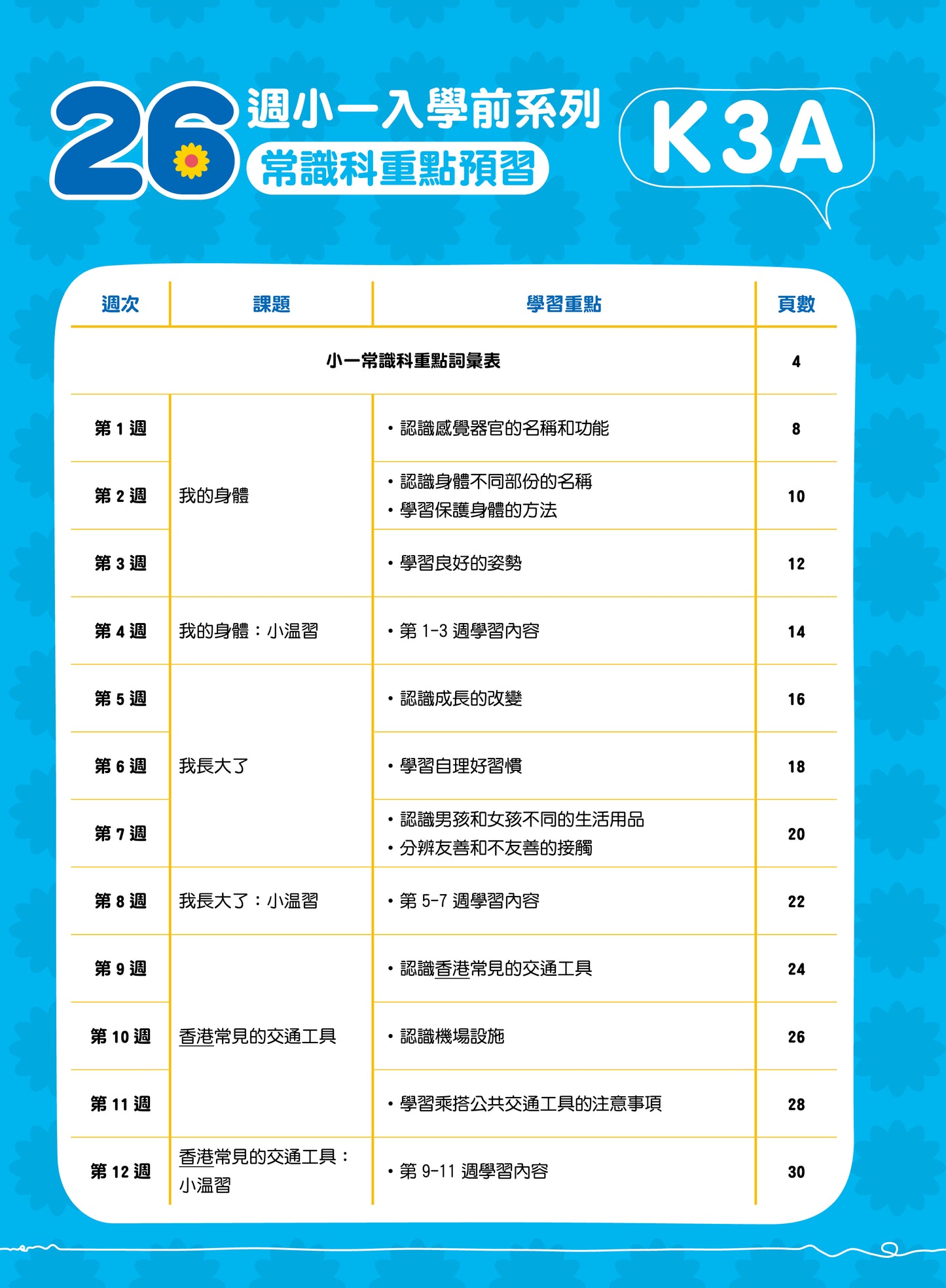 26週小一入學前系列：常識科重點預習 K3A